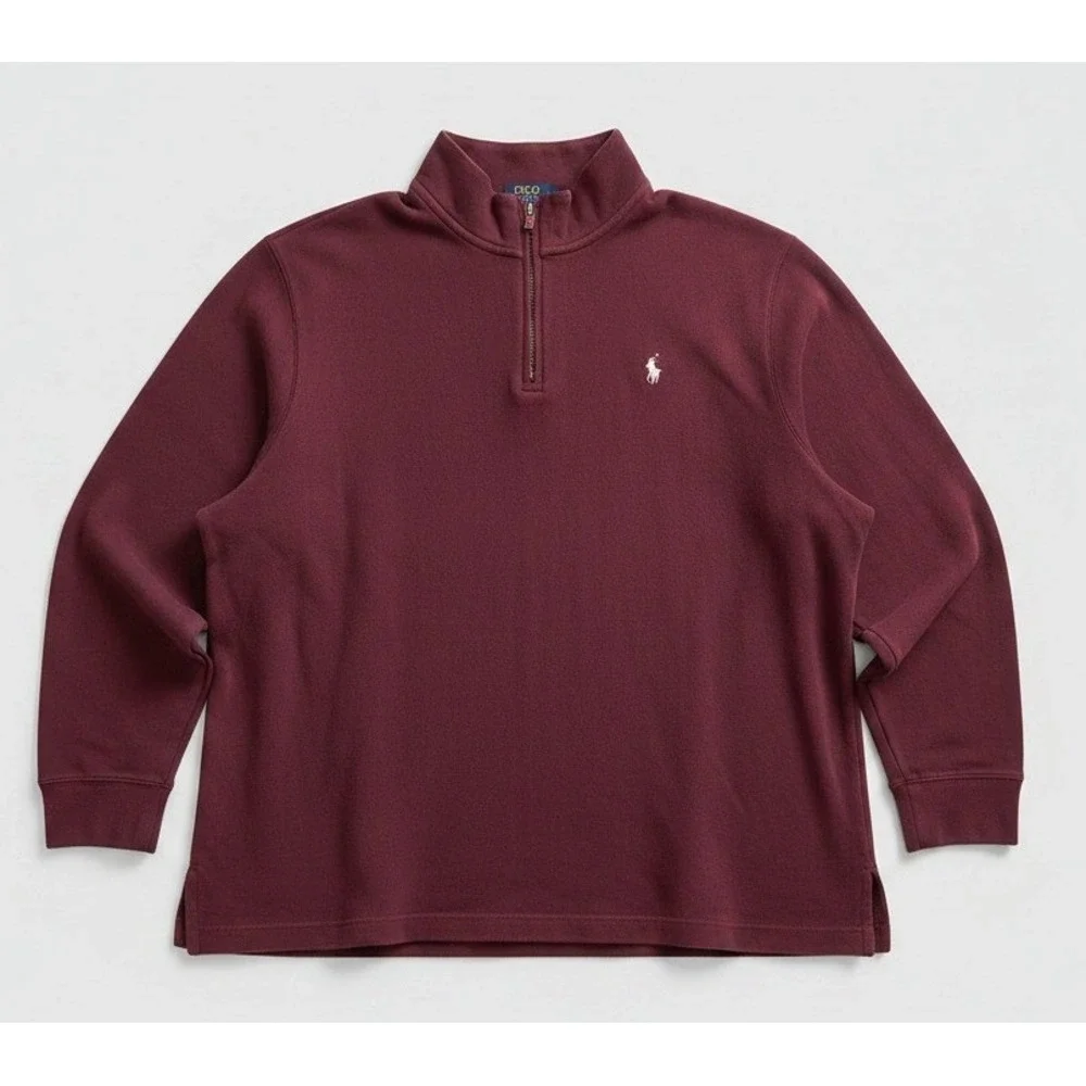 Polo Ralph Lauren Estate Rib Quarter Zip Pullover Burgundy Maroon Mens XXL‎